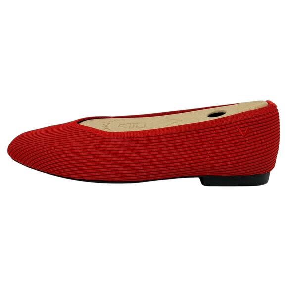 Vivaia Margot 2.0 Ruby Red Ribbed Knit Square-Toe V-Cut Ballet Flats 10W - Picture 3 of 9